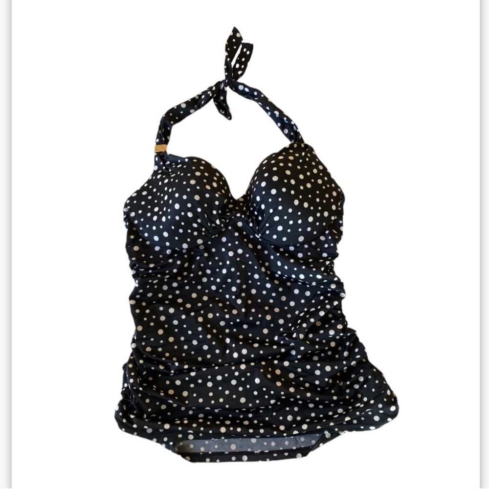 Victoria’s Secret Swimsuit Top Only Halter Top Size 34C‎ Black White Polka Dot